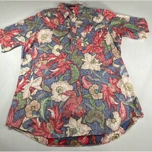 Kenneth Gordon New Orleans KSG Signature Batik Floral Phoenix Cotton Shirt L